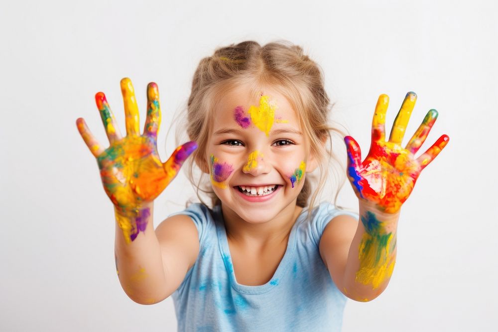 Children smile hand portrait. 