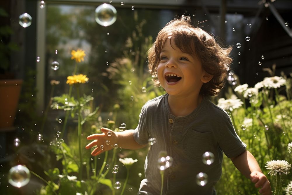 Children boy bubble laughing portrait. AI generated Image by rawpixel.