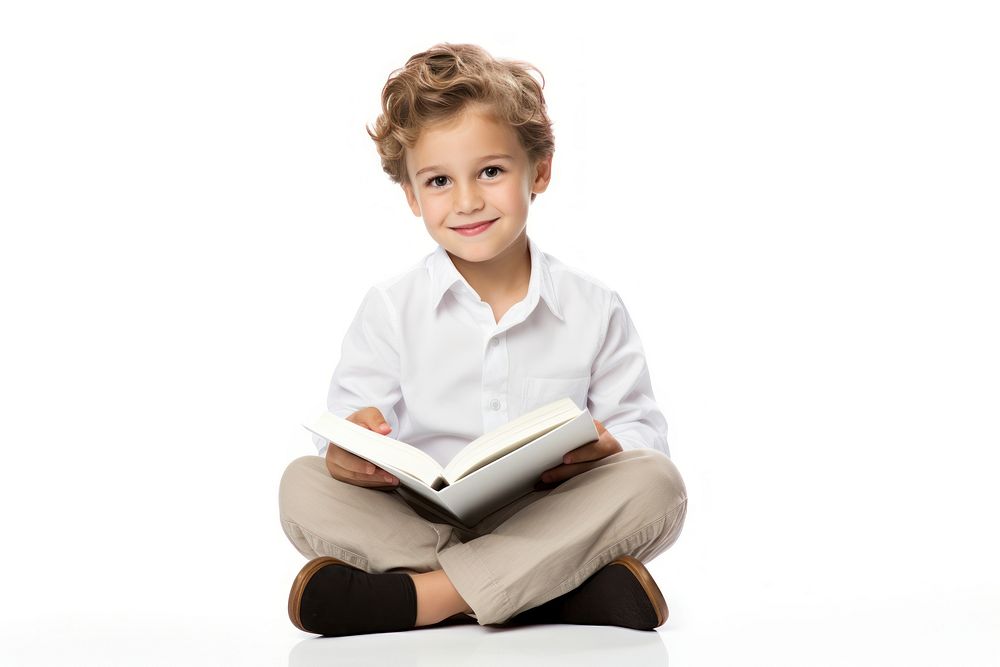 Children boy reading portrait sitting. AI generated Image by rawpixel.