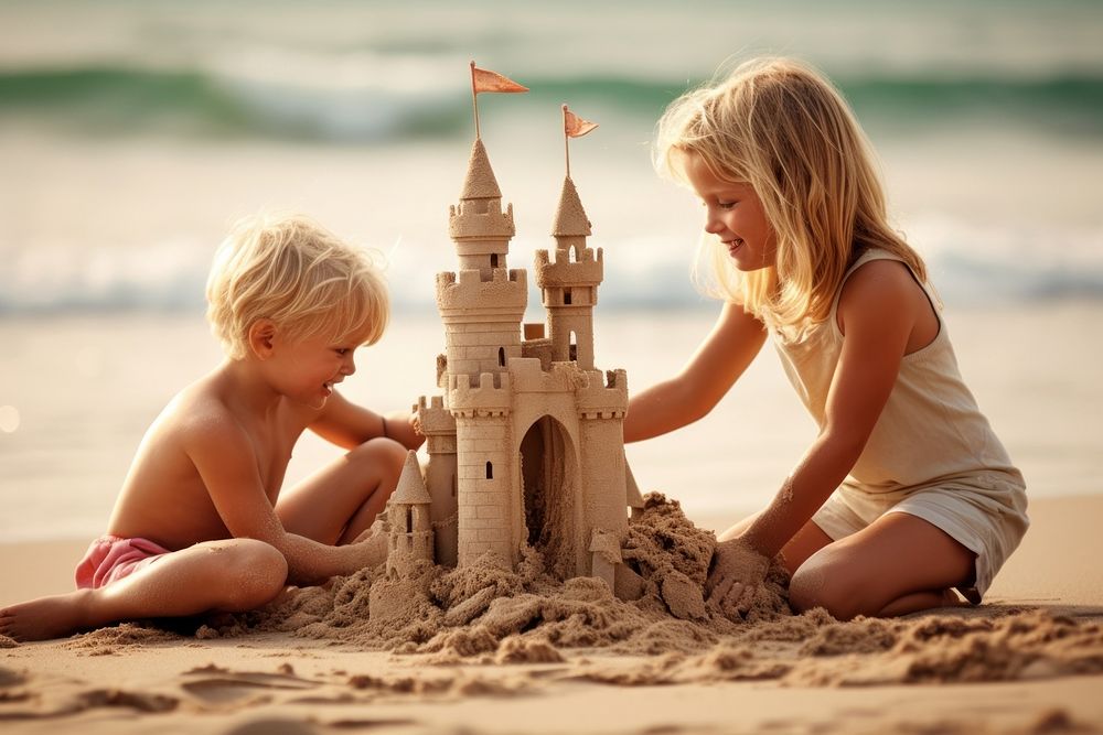 Holiday beach sand sandcastle outdoors. AI generated Image by rawpixel.