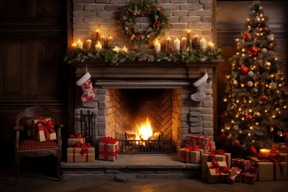 Fireplace christmas decoration hearth. AI | Free Photo - rawpixel