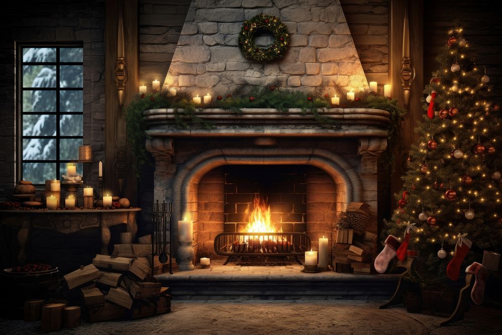 Fireplace christmas decoration hearth. AI generated Image by rawpixel.