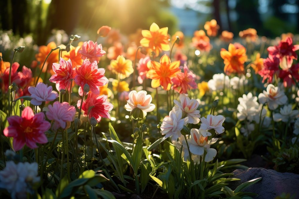 Flower garden outdoors blossom. AI generated Image by rawpixel.