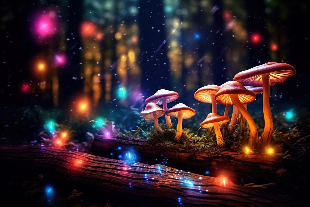 Fantasy mushroom very beautiful Night night outdoors. AI generated Image by rawpixel.