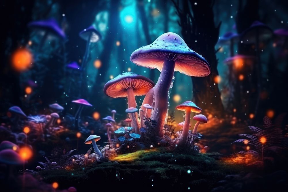 Fantasy mushroom very beautiful Night outdoors nature. 