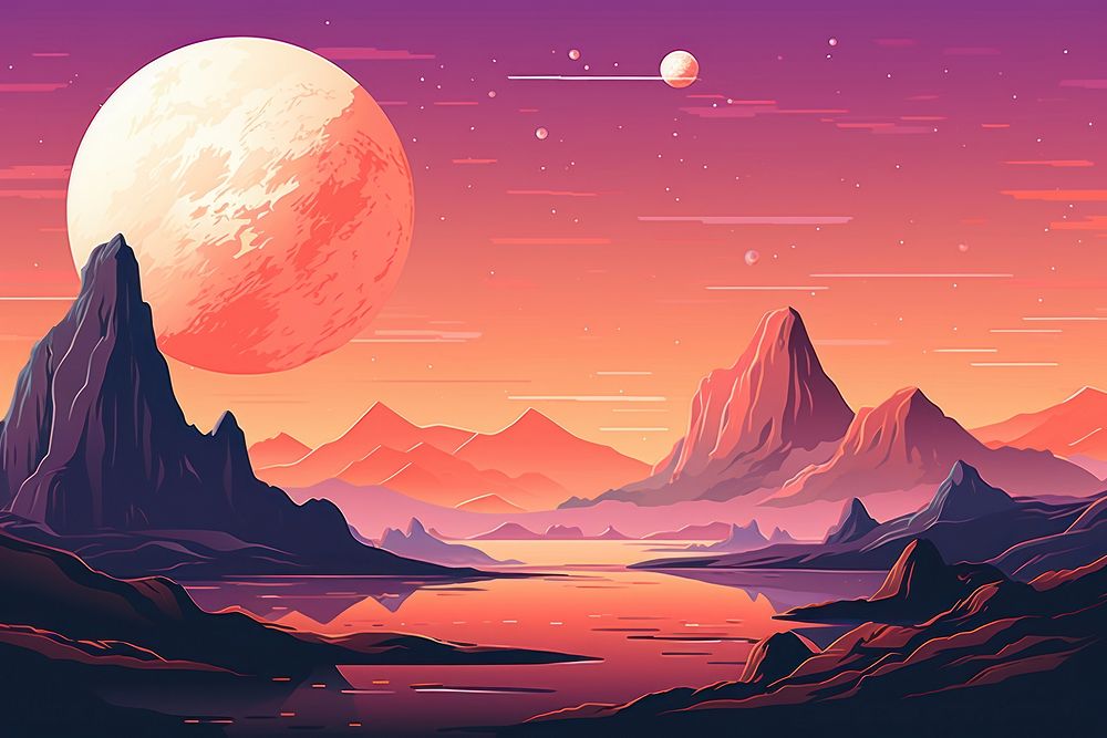 Retro futuristic landscape astronomy mountain outdoors. AI generated Image by rawpixel.