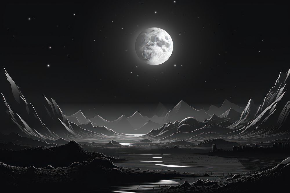 Retro futuristic landscape astronomy nature night. AI generated Image by rawpixel.
