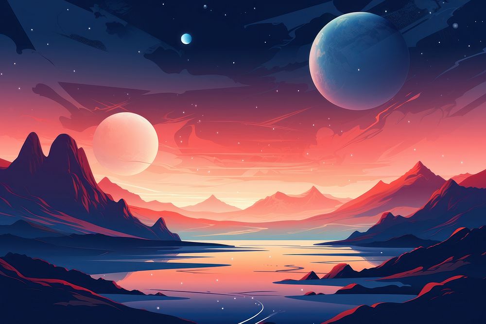 Retro futuristic landscape astronomy outdoors nature. AI generated Image by rawpixel.