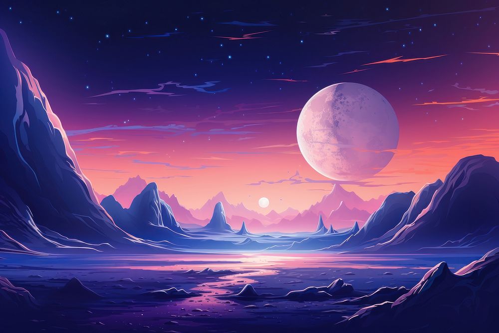 Retro futuristic landscape astronomy outdoors nature. AI generated Image by rawpixel.