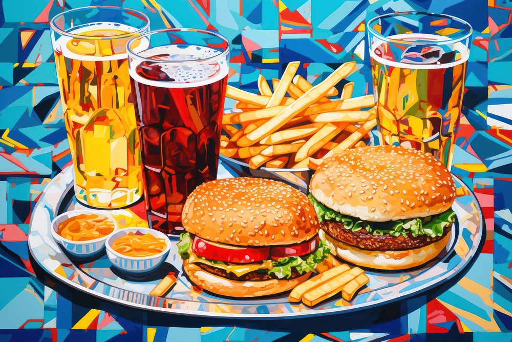 Burger glass fries food. AI generated Image by rawpixel.