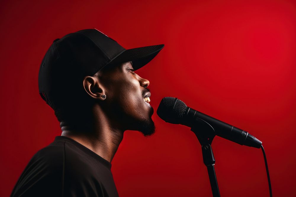Rapper man singing microphone adult black. AI generated Image by rawpixel.