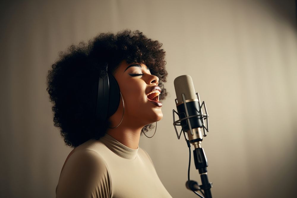 Woman singing microphone musician studio. AI generated Image by rawpixel.