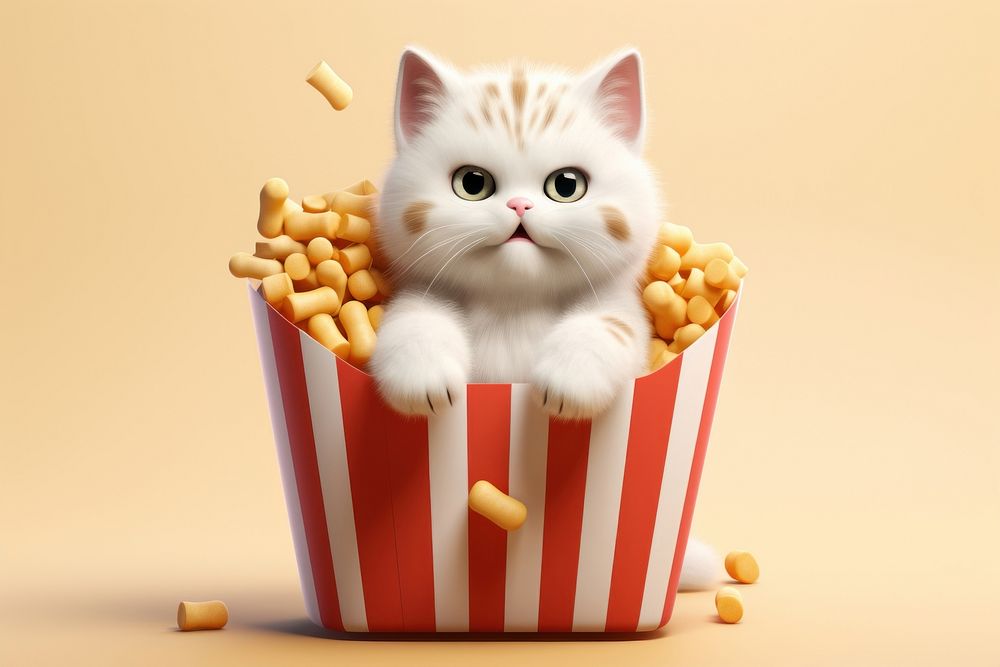 Cat eating popcorn cartoon mammal animal. AI generated Image by rawpixel.