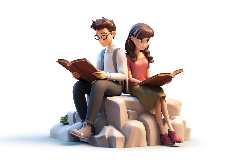 Couple teenage reading books publication cartoon adult. AI generated Image by rawpixel.