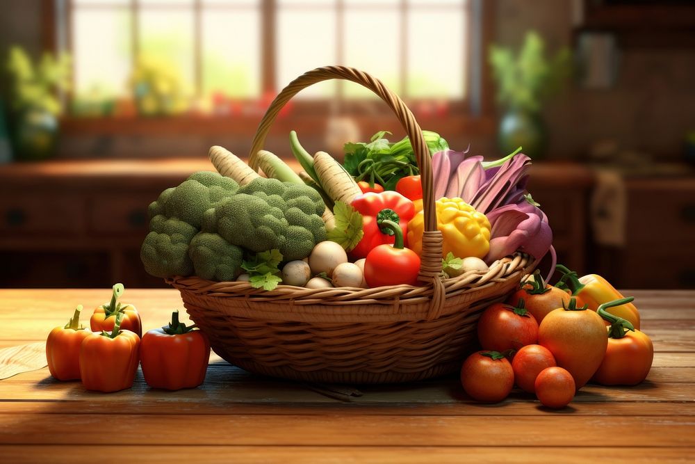 Basket table vegetable food. AI generated Image by rawpixel.