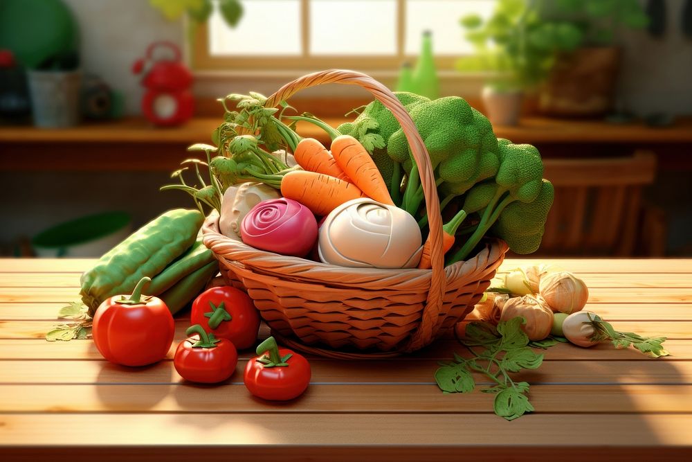 Table vegetable basket food. AI generated Image by rawpixel.