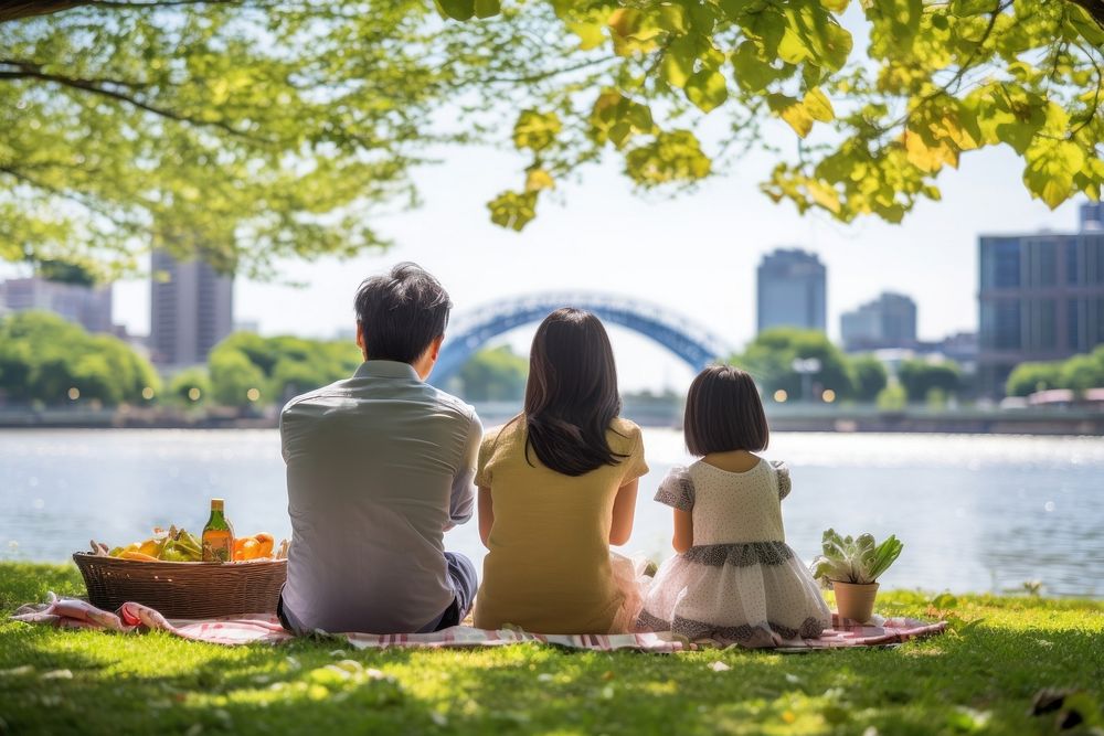 Picnicking child park outdoors. 