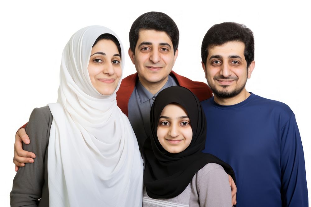 Iranian family smiling adult white background. AI generated Image by rawpixel.