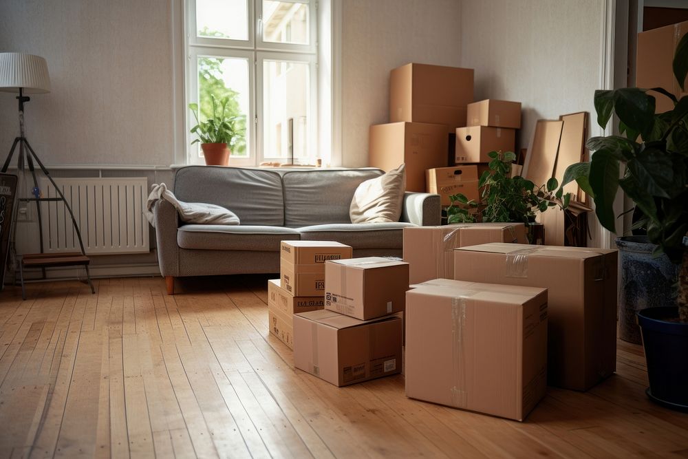 House moving cardboard room box. AI generated Image by rawpixel.