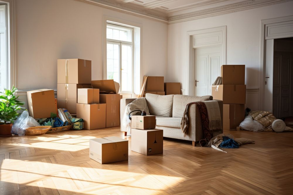 House moving cardboard room box. AI generated Image by rawpixel.