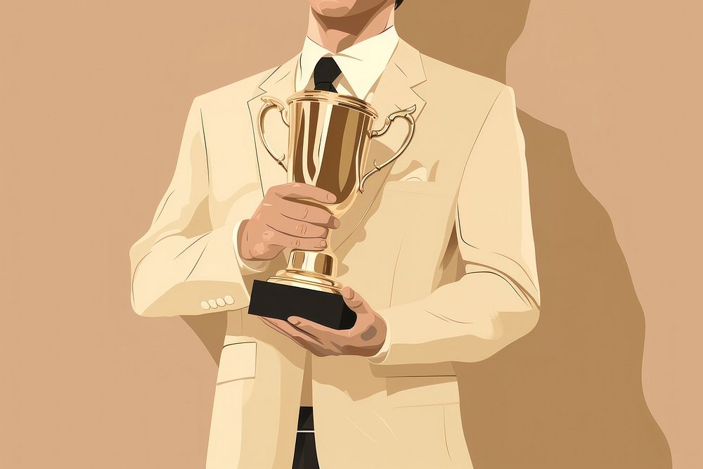 Businessman hold trophy adult achievement technology. AI generated Image by rawpixel.