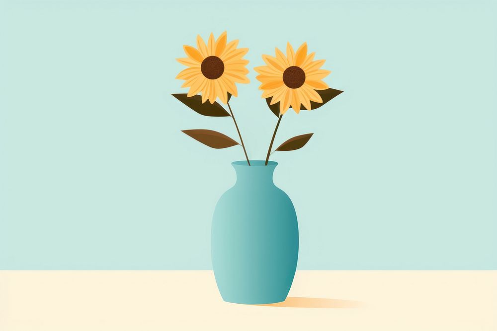 Sunflower flower vase plant blue art. AI generated Image by rawpixel.