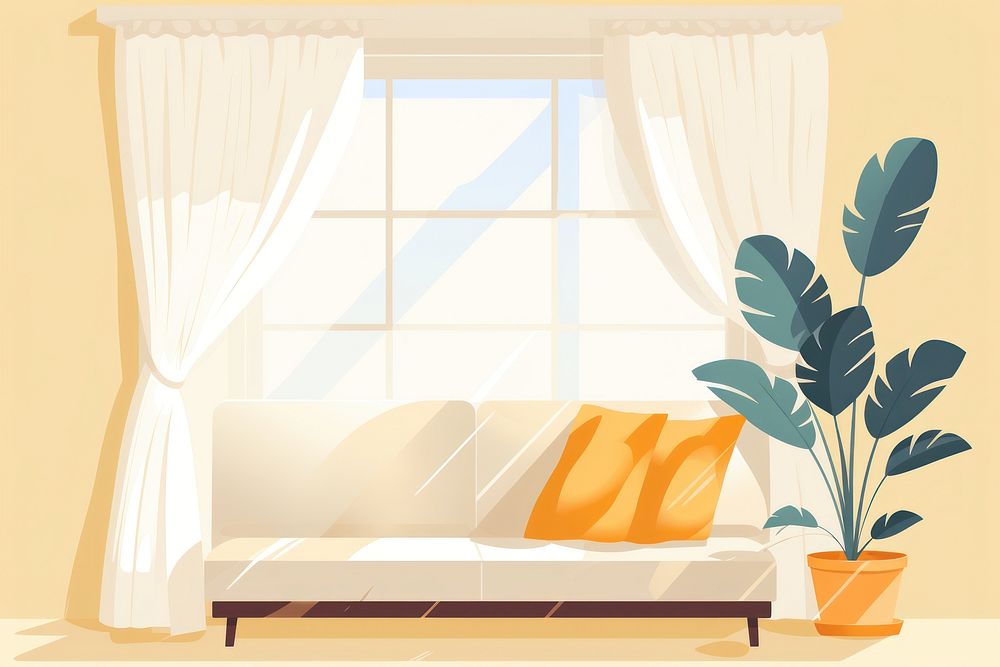 Bright room interior curtains window architecture furniture. AI generated Image by rawpixel.
