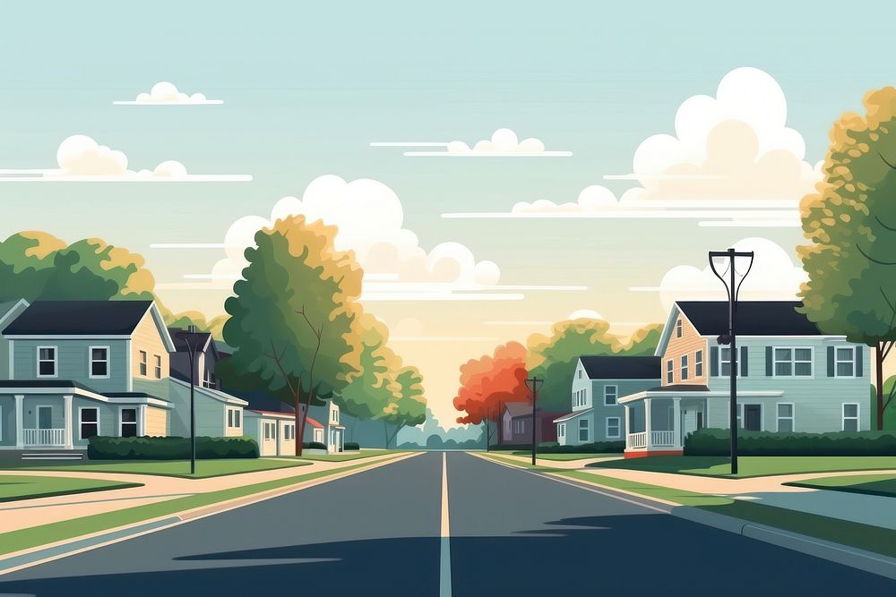 American suburb street city road. AI generated Image by rawpixel.