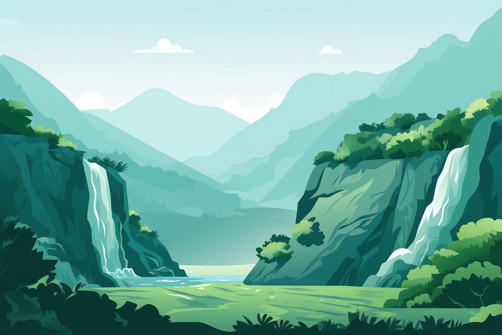 Waterfall green landscape outdoors. AI generated Image by rawpixel.