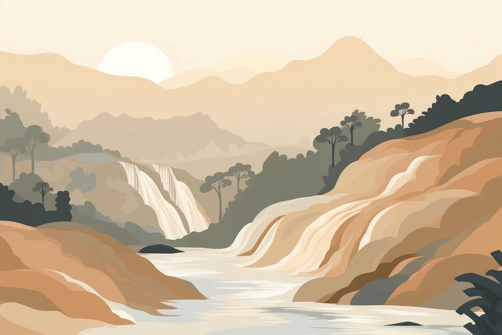 Waterfall wilderness landscape mountain. 