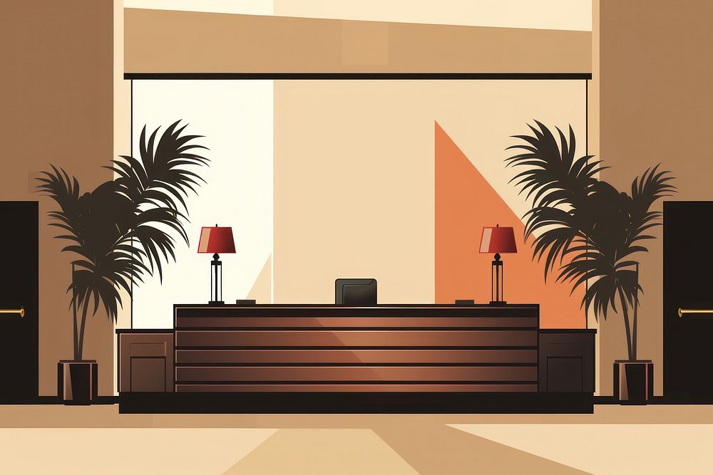Hotel front desk architecture furniture lobby. AI generated Image by rawpixel.