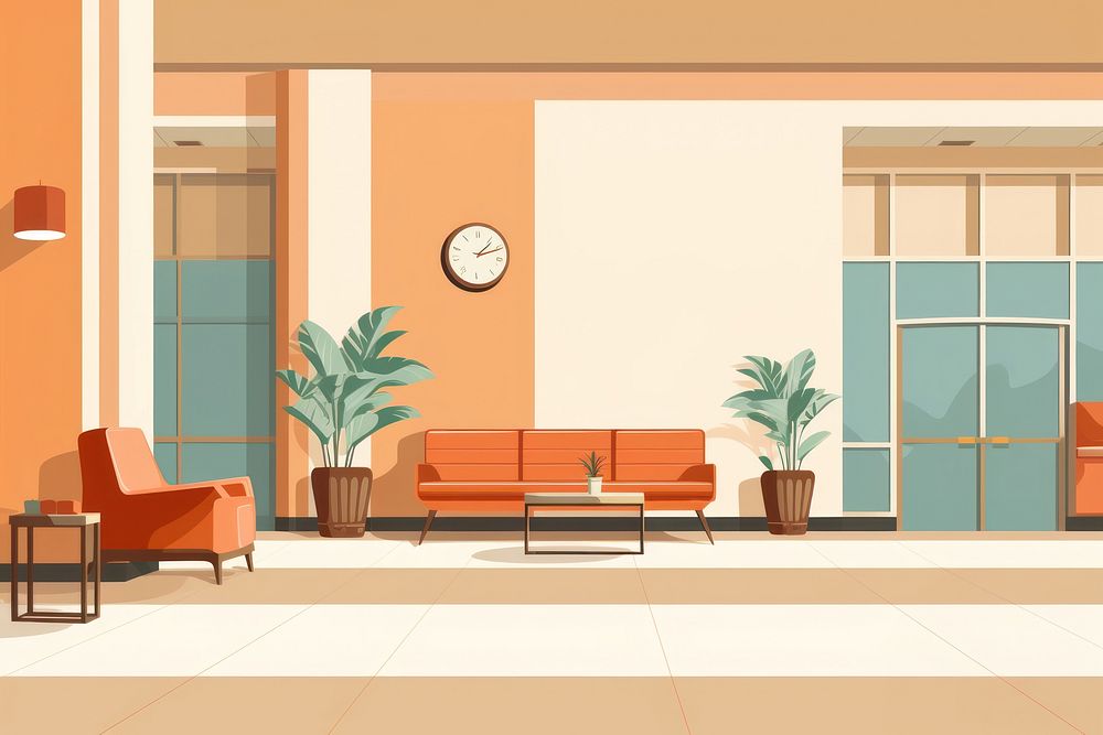 Hotel lobby architecture furniture building. AI generated Image by rawpixel.