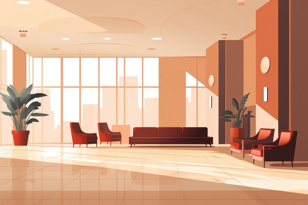 Hotel lobby architecture furniture building. AI generated Image by rawpixel.