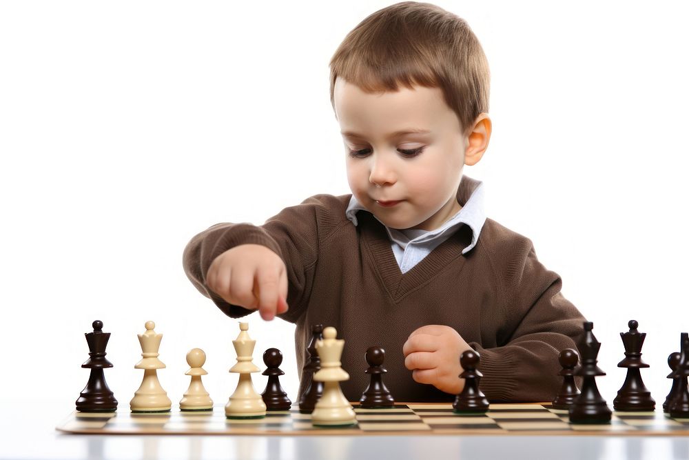 Child playing chess child game white background. AI generated Image by rawpixel.