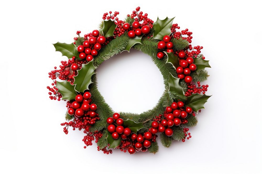 Christmas wreath white background celebration decoration. 