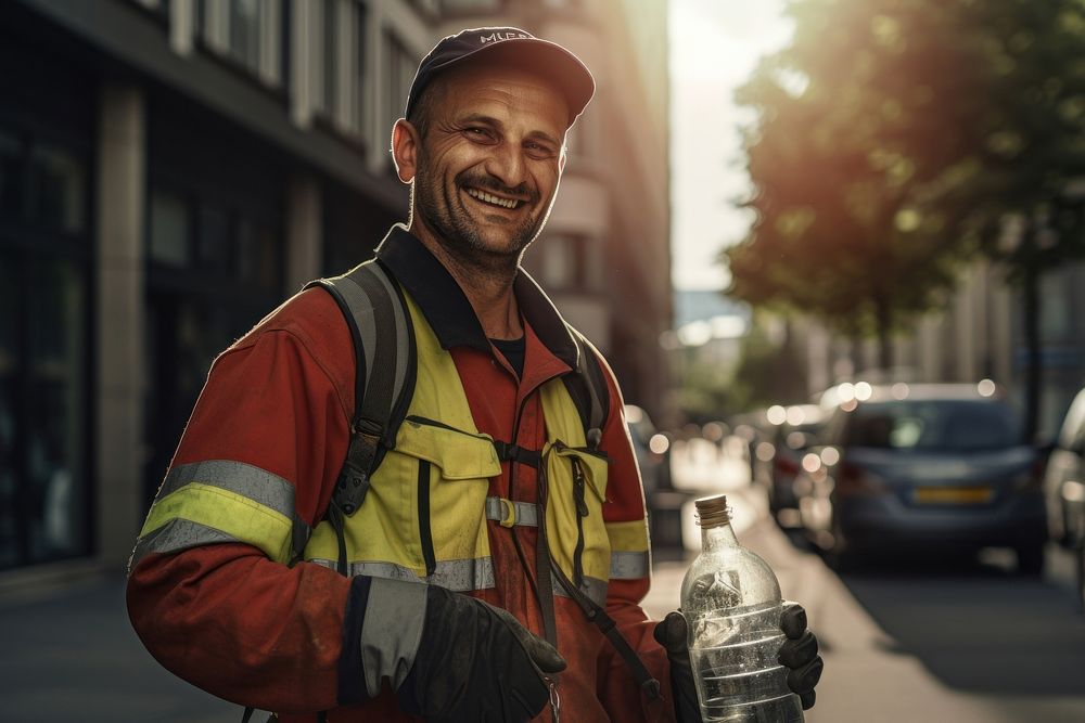 City cleaner vehicle smiling adult. AI generated Image by rawpixel.