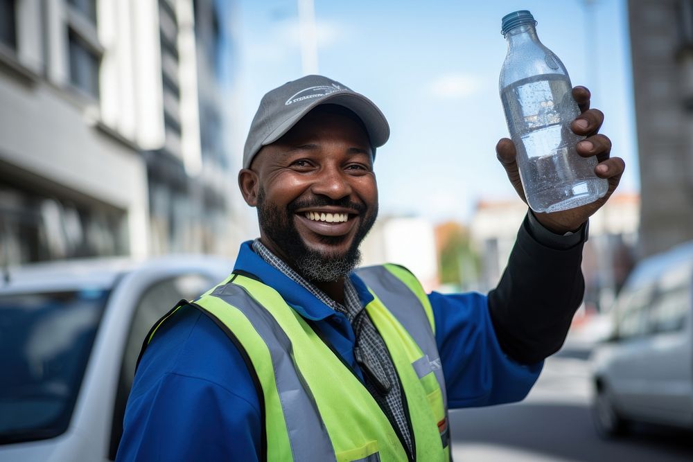 City cleaner smiling bottle adult. 