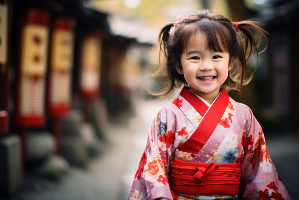 Kimono portrait smiling child. AI generated Image by rawpixel.