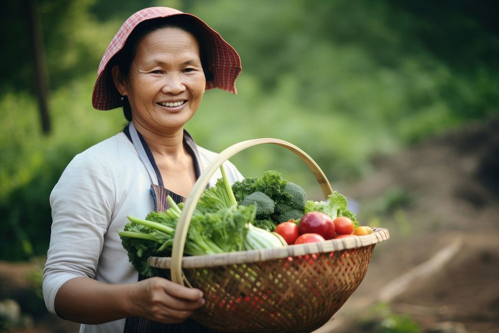 Smile vegetable basket adult. AI generated Image by rawpixel.