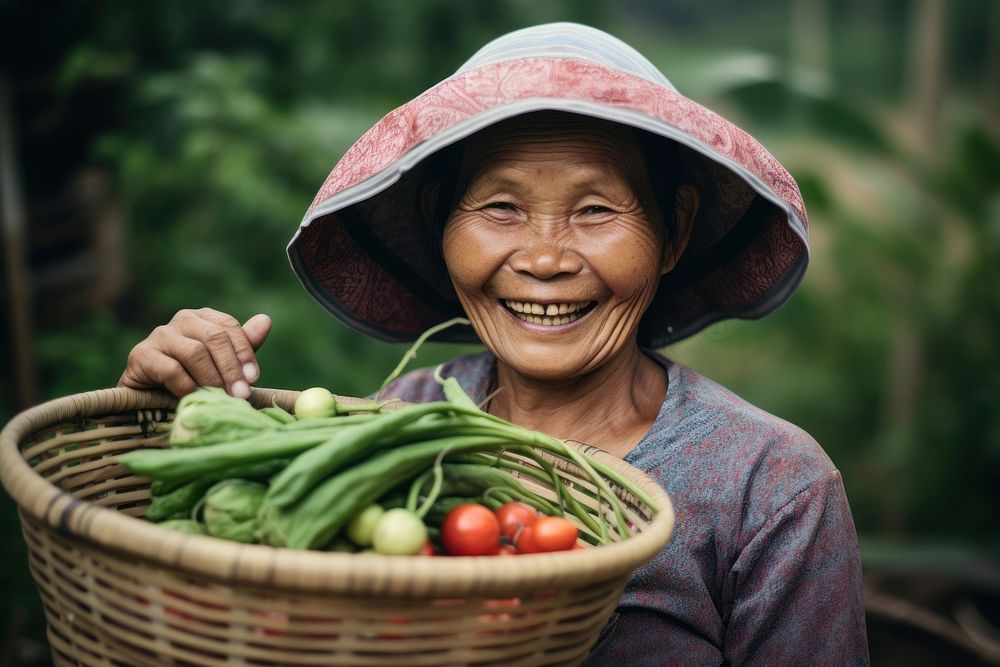 Smile vegetable basket adult. AI generated Image by rawpixel.