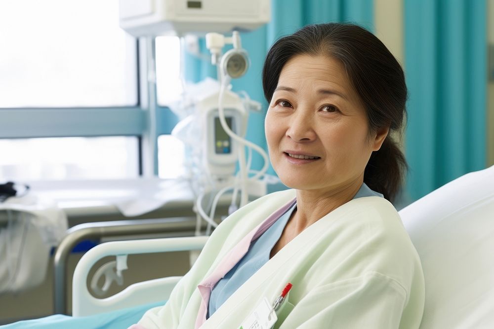 Asian women hospital patient smiling. AI generated Image by rawpixel.