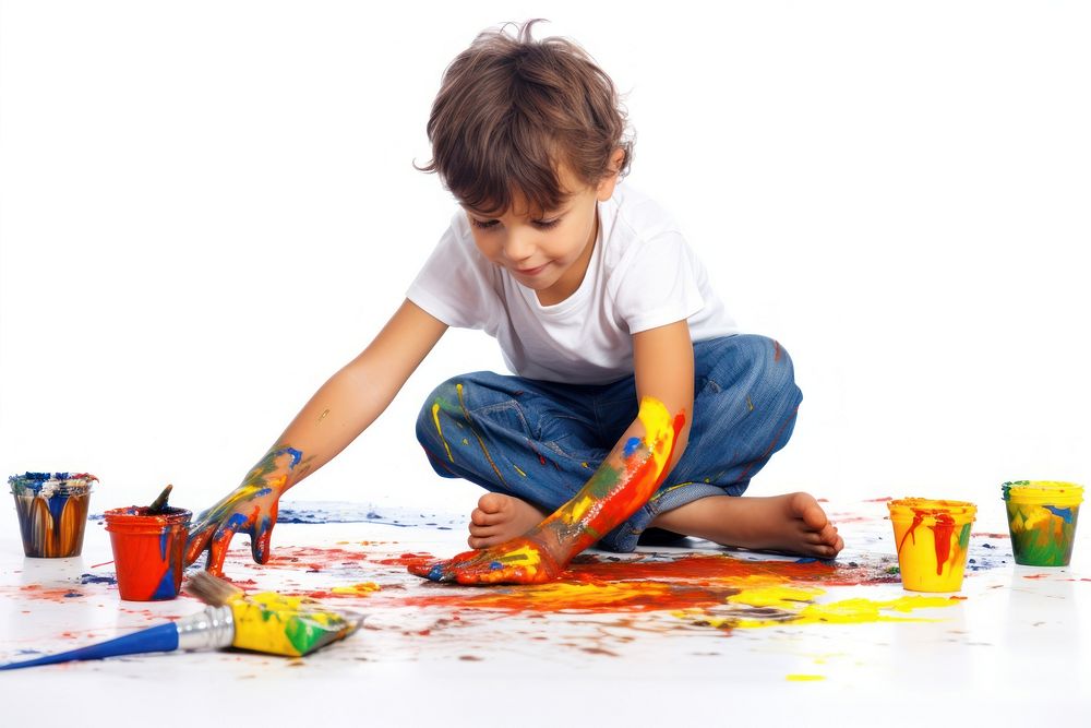 Boy Playing With Paint paint brush child. AI generated Image by rawpixel.