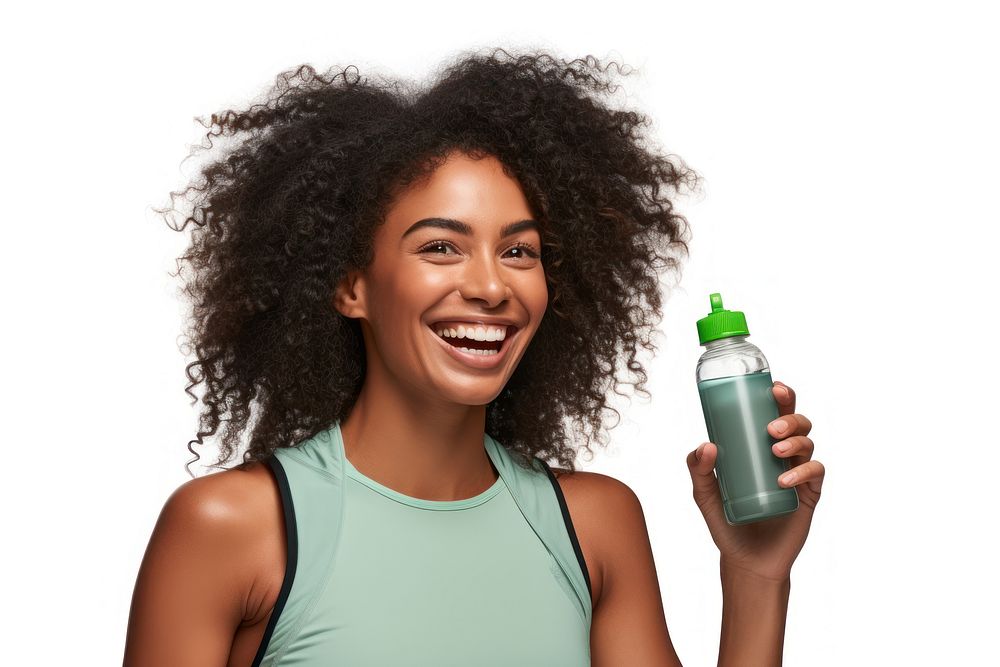 Black woman bottle laughing sports. AI generated Image by rawpixel.
