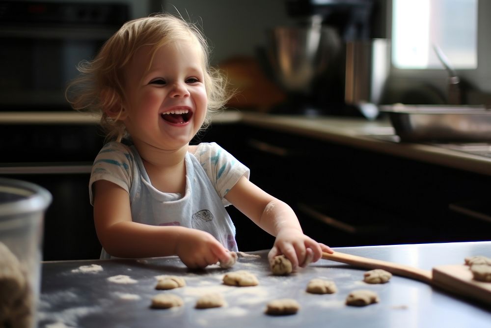Kid baking cookies portrait smiling photo. AI generated Image by rawpixel.