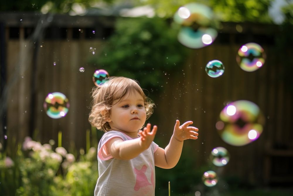 Kid playing bubble portrait outdoors summer. AI generated Image by rawpixel.