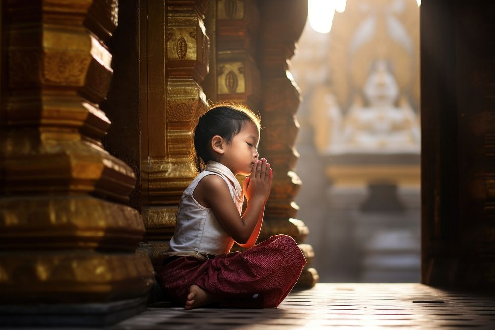 Praying temple child kid. 