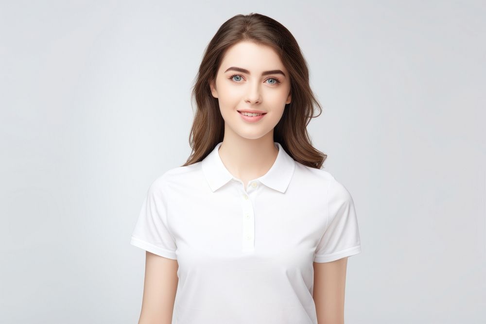 Woman wear polo shirt portrait sleeve blouse. AI generated Image by rawpixel.