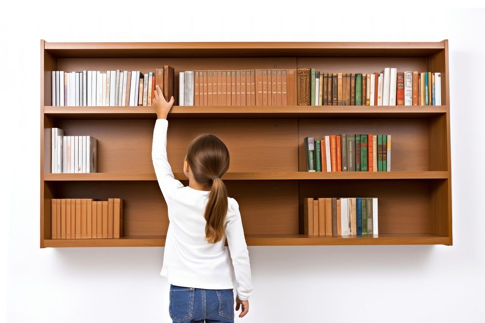 Bookshelf furniture bookcase girl. AI generated Image by rawpixel.
