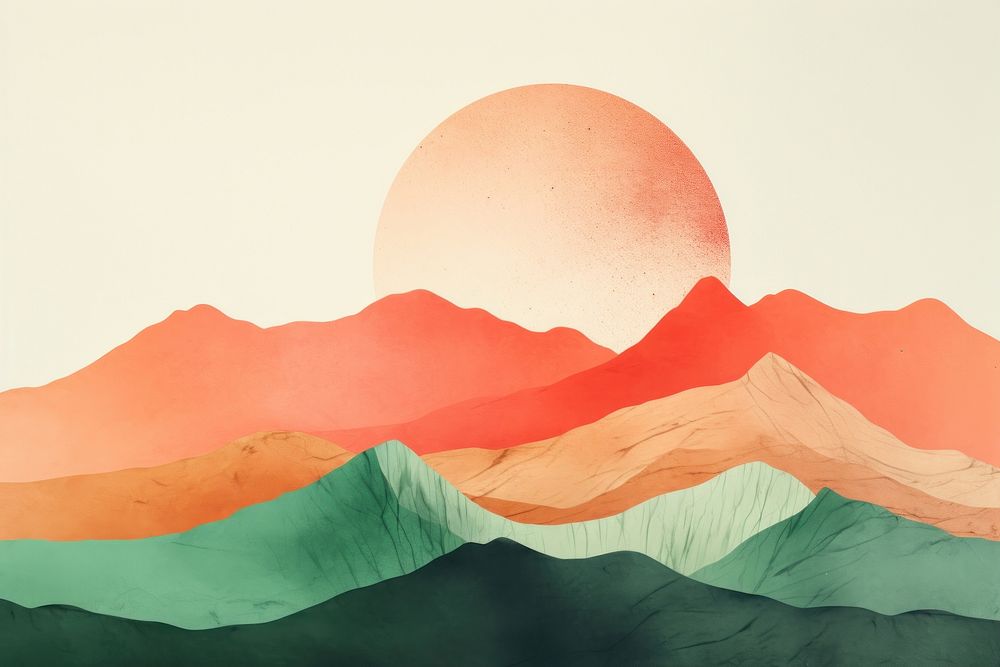 Minimal simple mountains art painting nature. AI generated Image by rawpixel.
