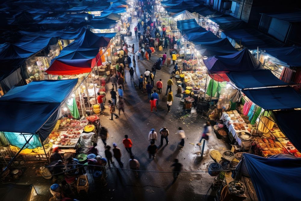 Night market bazaar city infrastructure. AI generated Image by rawpixel.